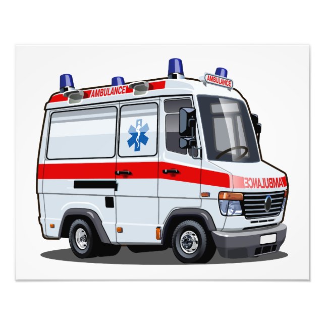 Cartoon Ambulance Car Photo Print (Front)