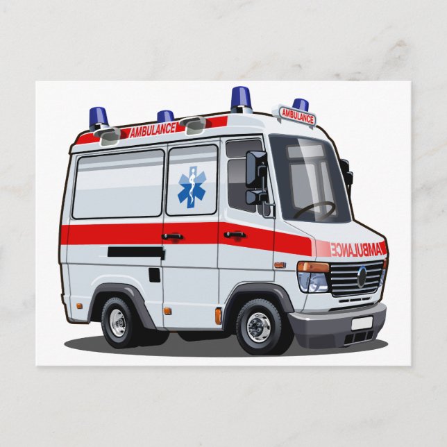 Cartoon Ambulance Car Postcard (Front)