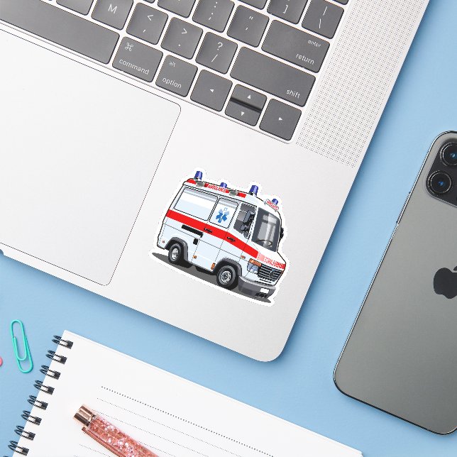 Cartoon Ambulance Car Sticker (Laptop w/ iPhone)