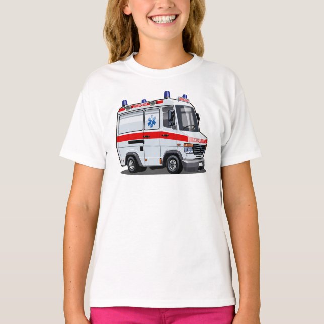 Cartoon Ambulance Car T-Shirt (Front)