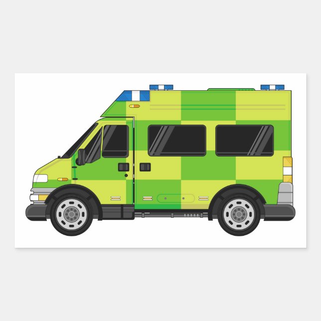 Cartoon Ambulance Rectangular Sticker (Front)