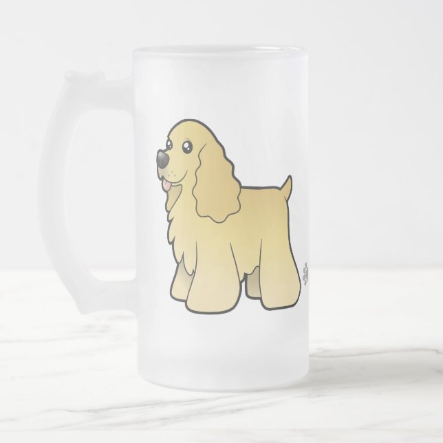 Cartoon American Cocker Spaniel Frosted Glass Beer Mug (Left)