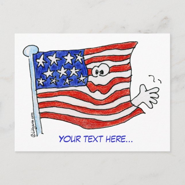 Cartoon American Flag Waving Postcards (Front)