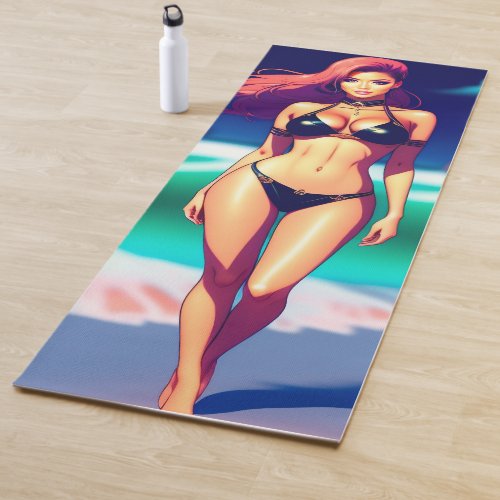 Cartoon and beautiful girl posing Yoga Mat