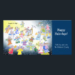 Cartoon Angels Happy Halo-days Photo Card<br><div class="desc">21 Funny Cartoon Angels are up high in the stars wishing you Happy Halo-days! Angels on high in one text box can be customized, changed or deleted, as well as all the text upon the deep blue background. One angel is playing harp music, another is flying, one is waving, two...</div>