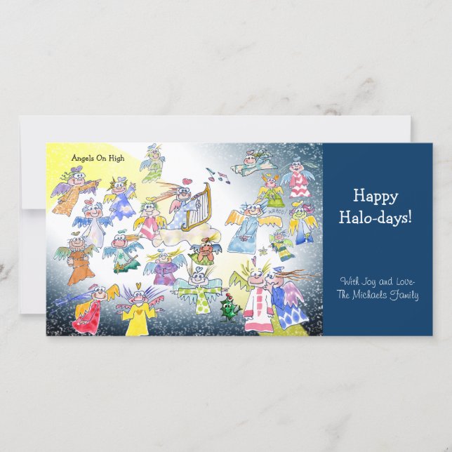 Cartoon Angels On High Holiday Photo Card (Front)