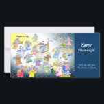 Cartoon Angels On High Holiday Photo Card<br><div class="desc">21 Funny Cartoon Angels are up high in the stars wishing you Happy Halo-days! Angels on high in one text box can be customized, changed or deleted, as well as all the text upon the deep blue background. One angel is playing harp music, another is flying, one is waving, two...</div>