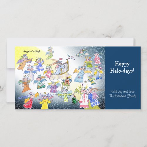 Cartoon Angels On High Holiday Photo Card