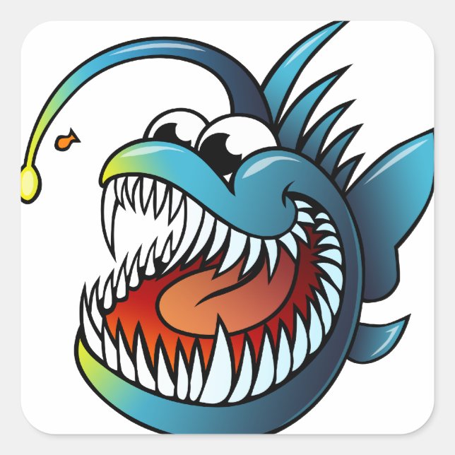 Cartoon Angler Fish Square Sticker (Front)