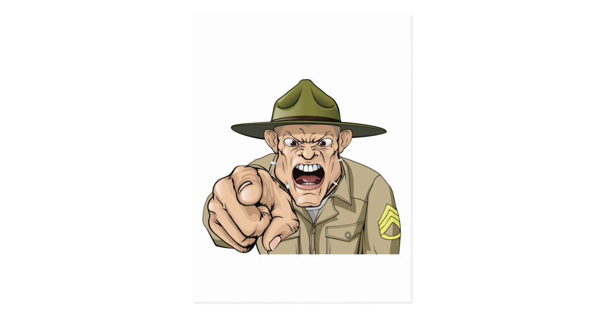 Cartoon angry army drill sergeant shouting postcard | Zazzle.com