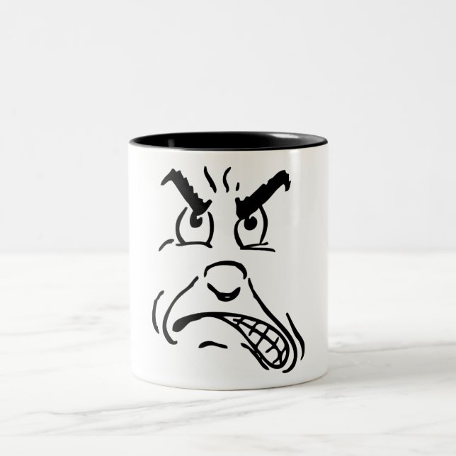 Cartoon Angry Face Two-Tone Coffee Mug (Center)