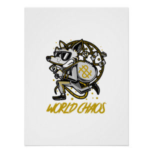 Cartoon Animal   Fox & Crypto Wolf Art Poster