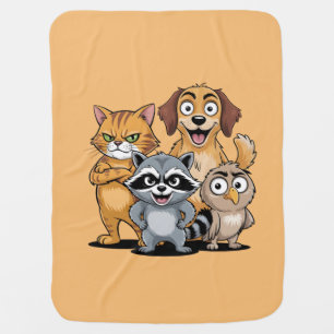 Cartoon Animal Friends Team Illustration Baby Blanket