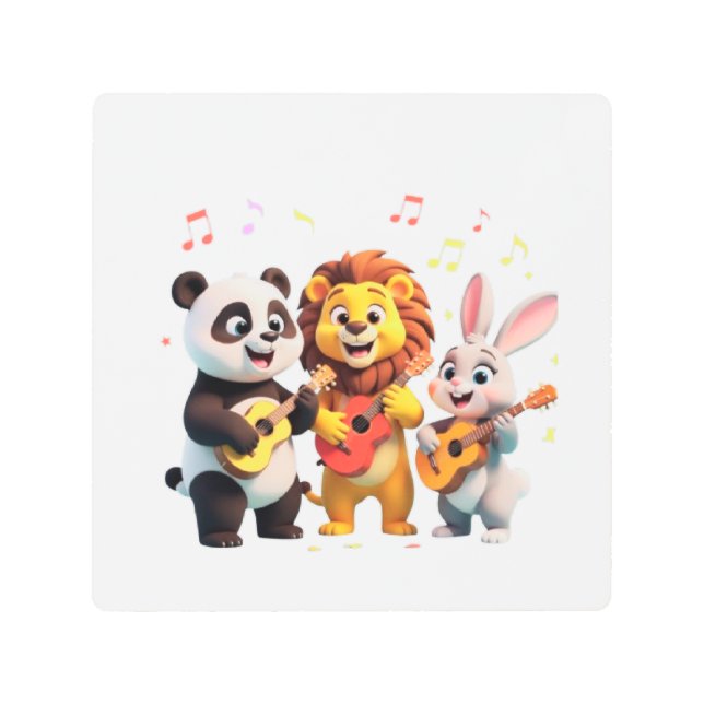 🎵 Cartoon Animal Music Party – Fun & Cute Musical Metal Print (Front)