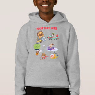 Cartoon Animal Pilots Airplane Custom Name Youth Hoodie