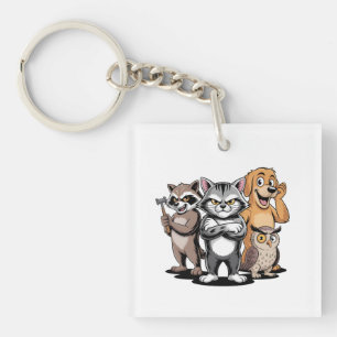 Cartoon Animal Team Character Illustration Keychain