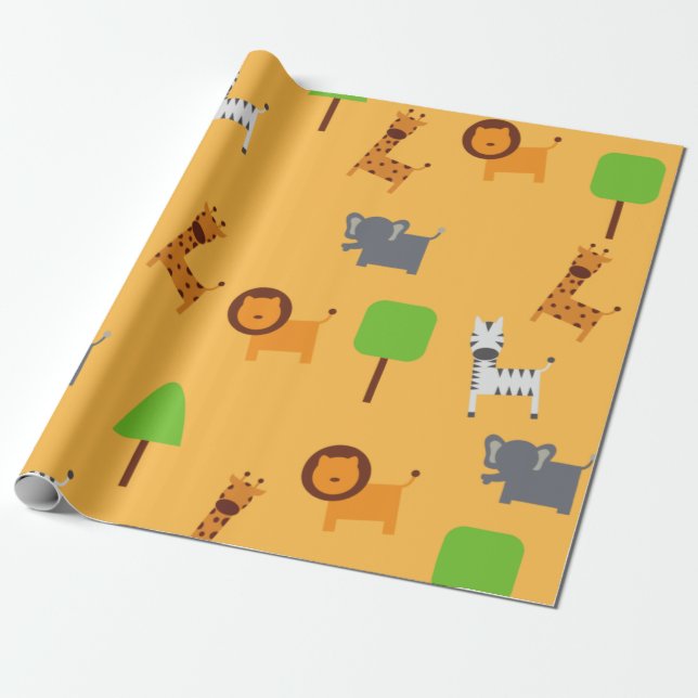 Cartoon Animal Theme Wrapping Paper (Unrolled)