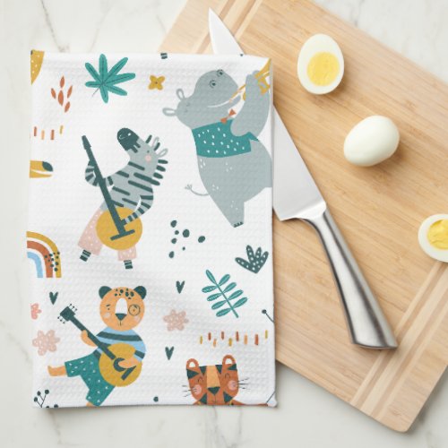 Cartoon Animals Band Pattern  Kitchen Towel