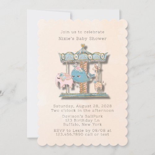 Cartoon Animals Carousel Baby Shower Invitation