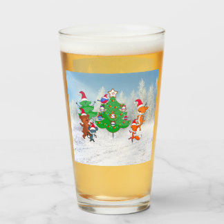 Cartoon Animals Dancing Around the Christmas Tree Glass