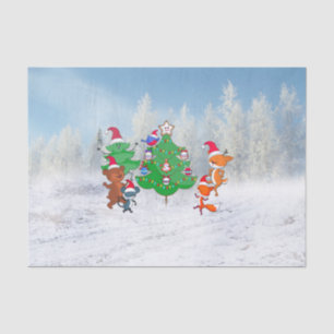 Cartoon Animals Dancing Around the Christmas Tree Tissue Paper