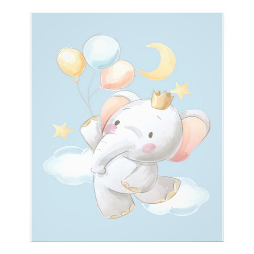 Cartoon Animals  Elephant is Dancing With Crown Photo Print