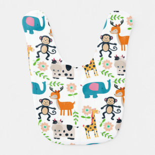 Cartoon animals & flowers kids pattern baby bib