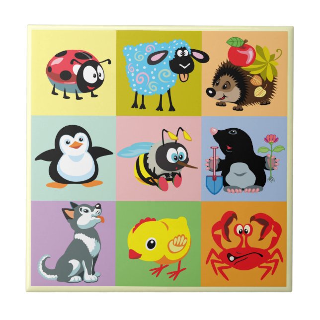 cartoon animals for kids ceramic tile (Front)