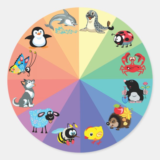 cartoon animals for kids classic round sticker (Front)