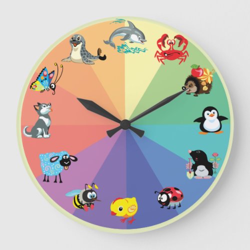 cartoon animals for kids large clock