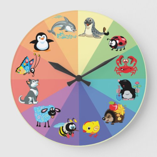 cartoon animals for kids large clock