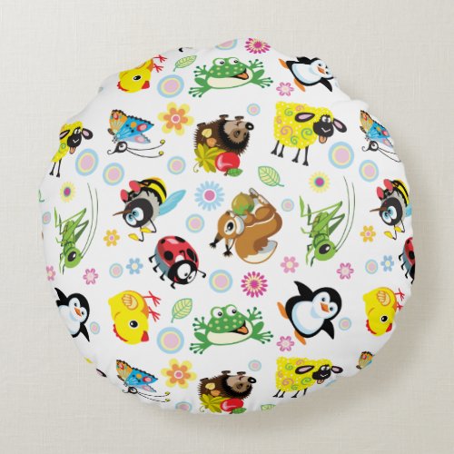 cartoon animals for kids round pillow