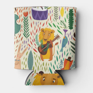 Cartoon animals, musical instruments wallpaper. can cooler