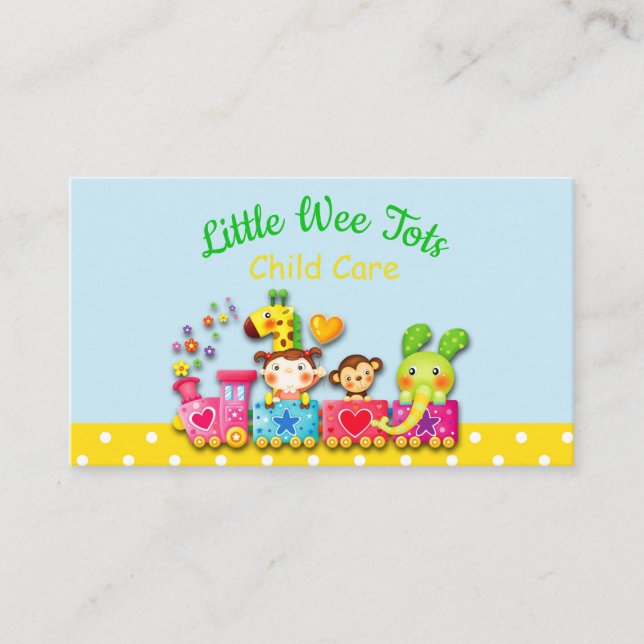 Cartoon Animals On Train Child Daycare Business Card (Front)