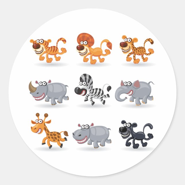 Cartoon animals set 1 classic round sticker (Front)