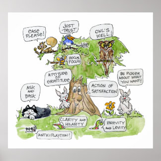 Cartoon Animals Talking Tree Nature Poster