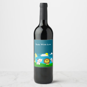 Cartoon animals wine label