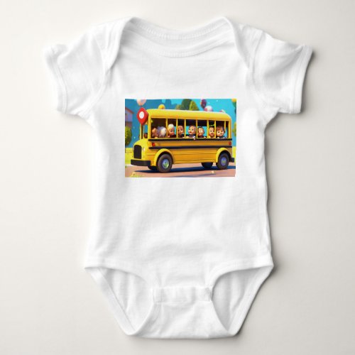  Cartoon Animation of Cute Kids on the Yellow bus Baby Bodysuit