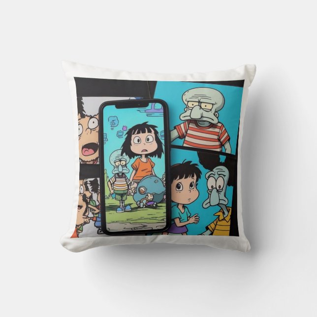 Cartoon anime Squidward Sad Throw Pillow (Front)