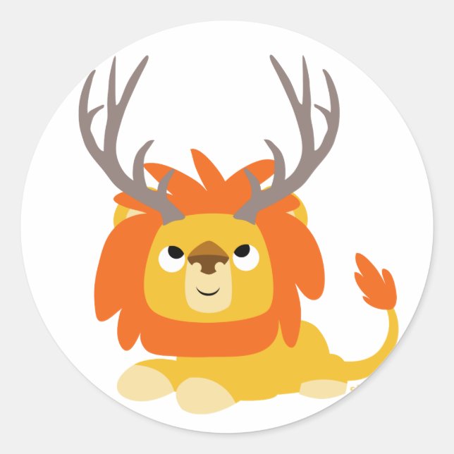 Cartoon Antlered Lion round sticker (Front)