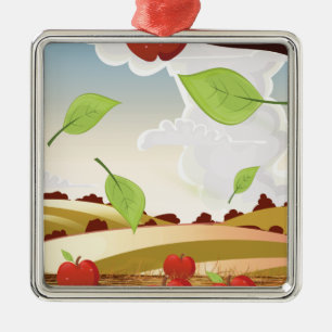Cartoon apple orchard landscape metal ornament