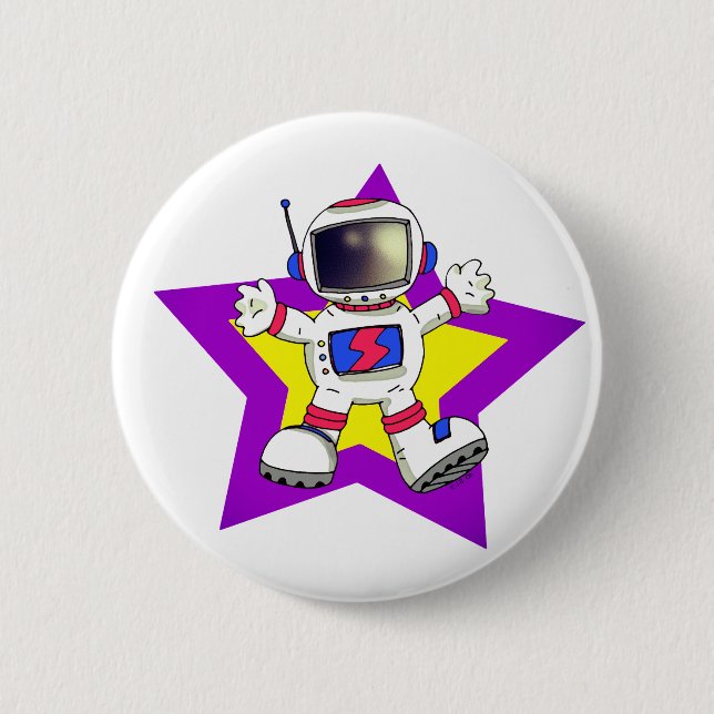 Cartoon Astronaut in Star Design Button (Front)