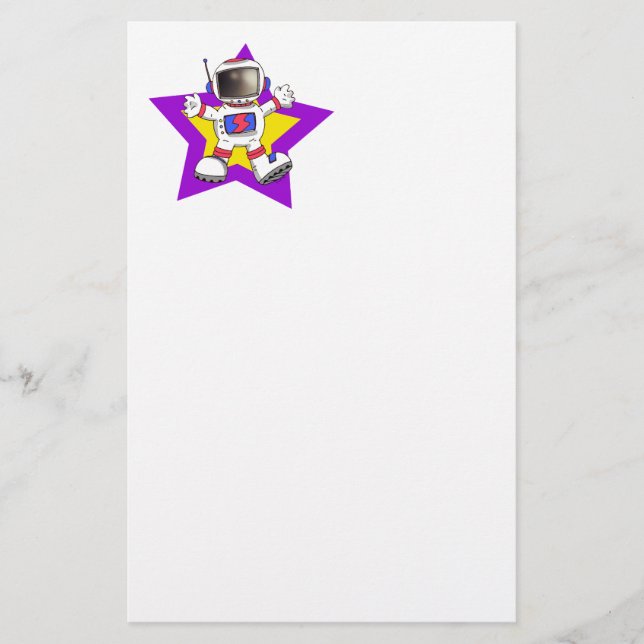 Cartoon Astronaut in Star Design Stationery (Front)