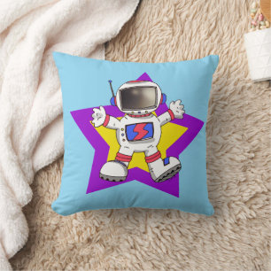 Cartoon Astronaut in Star Design Throw Pillow