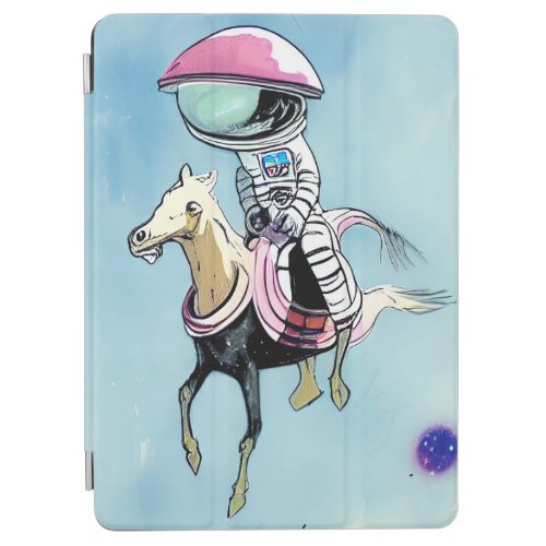 Cartoon astronaut riding a horse in the space iPad air cover