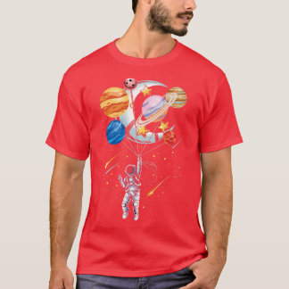 Cartoon Astronaut Space Balloon Planets Premium T- T-Shirt