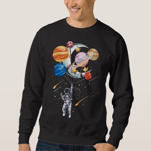 Cartoon Astronaut Space Balloon Planets Sweatshirt