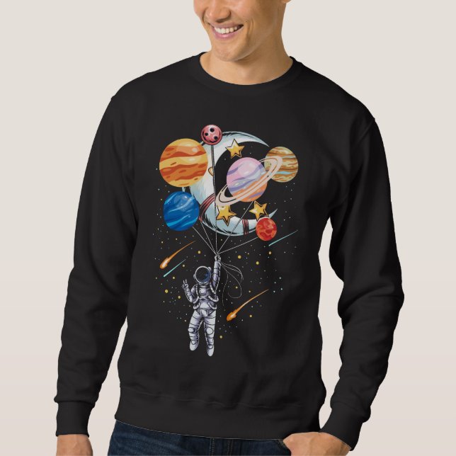 Cartoon Astronaut Space Balloon Planets Sweatshirt (Front)