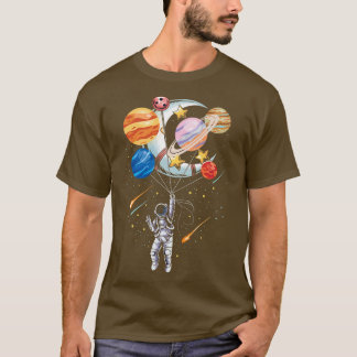 Cartoon Astronaut Space Balloon Planets T-Shirt