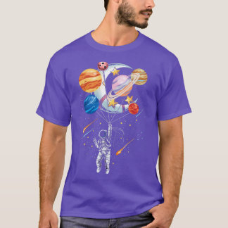 Cartoon Astronaut Space Balloon Planets T-Shirt